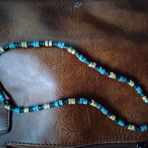 Necklace Blue-Tan-Black Beads Mix Media of Lava Stones Acrylic Screwing Closure - Picture 4 of 5